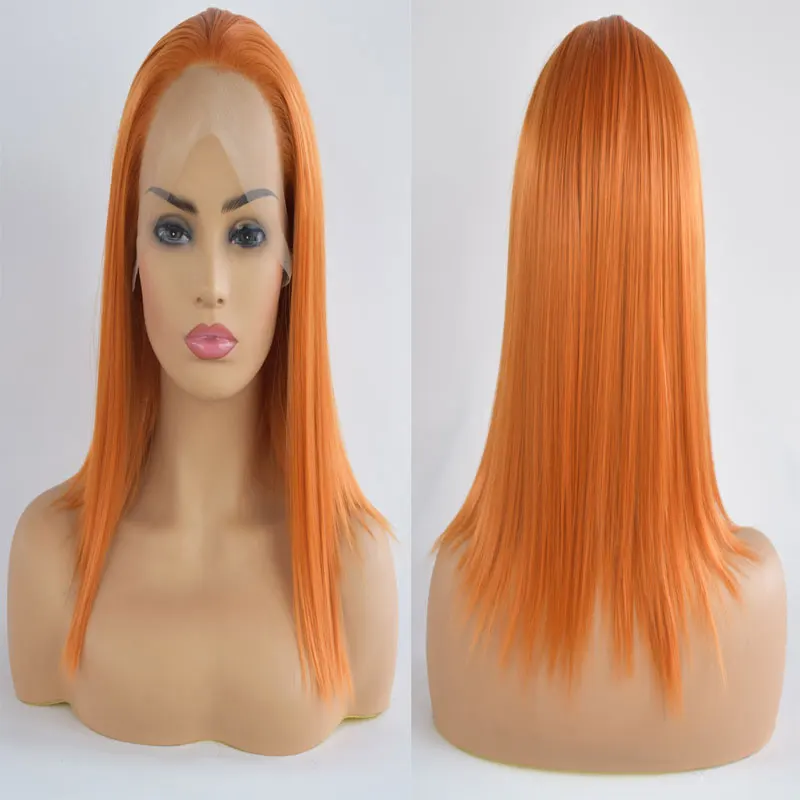 

Ginger Orange Short Straight Hair Synthetic 13x4 Lace Front Wigs High Quality Heat Resistant Fiber Hair Middle Parting For Women