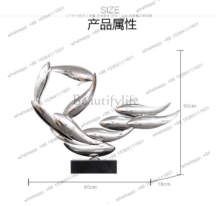 LJY  living room has fish stainless steel metal sculpture ornaments every year, hotel electroplating abstract decorations