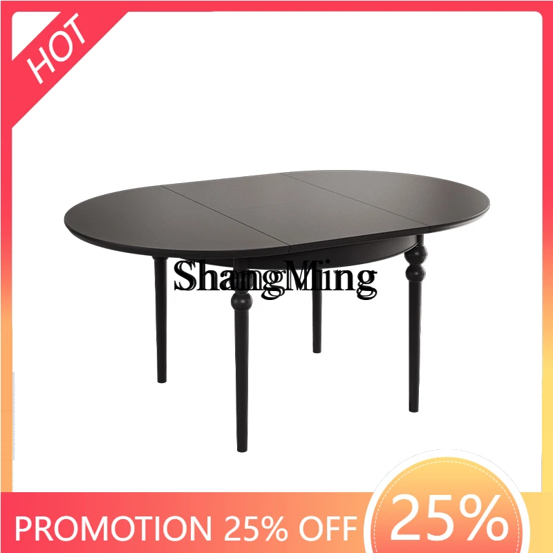 

ZYY exquisite advanced solid wood retractable folding round table household small apartment black storage table