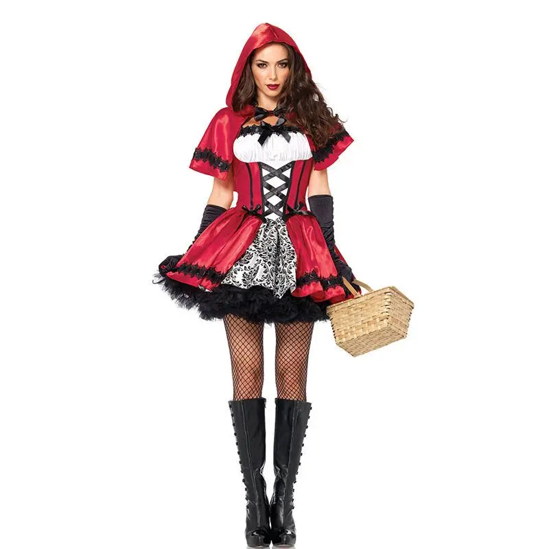 الكبار loween الرداء الأحمر زي Cisas Princ تنورة مرحلة الأداء الملابس قبعة حمراء الدكتور للنساء
