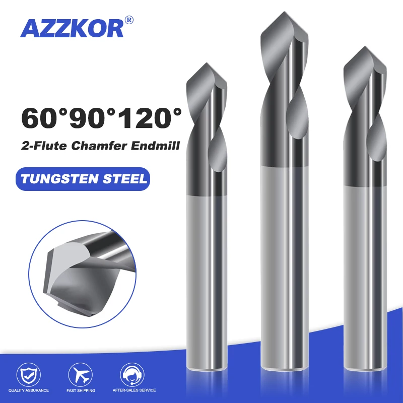 AZZKOR  60/90/120 2 Blade Tungsten Steel Central Drill Fixed-Point Drill Straight Shank Chamfer Drill Reaming Chamfer Tools