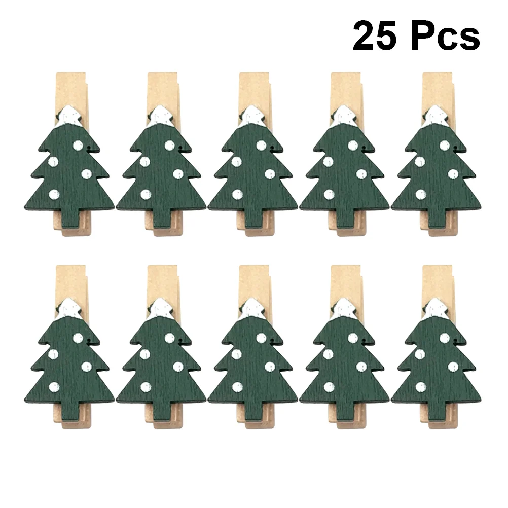 25pcs 35cm Wooden Photo Clips Christmas Shape Mini Eco-friendly Photo Clamp for Home (Army Green) Photo Pegs