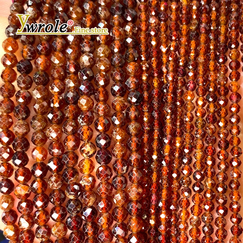 2/3/4MM Faceted Natural Stone Orange Garnet Round Loose Spacer Beads for Jewelry Making DIY Bracelet Charms Accessories 15''