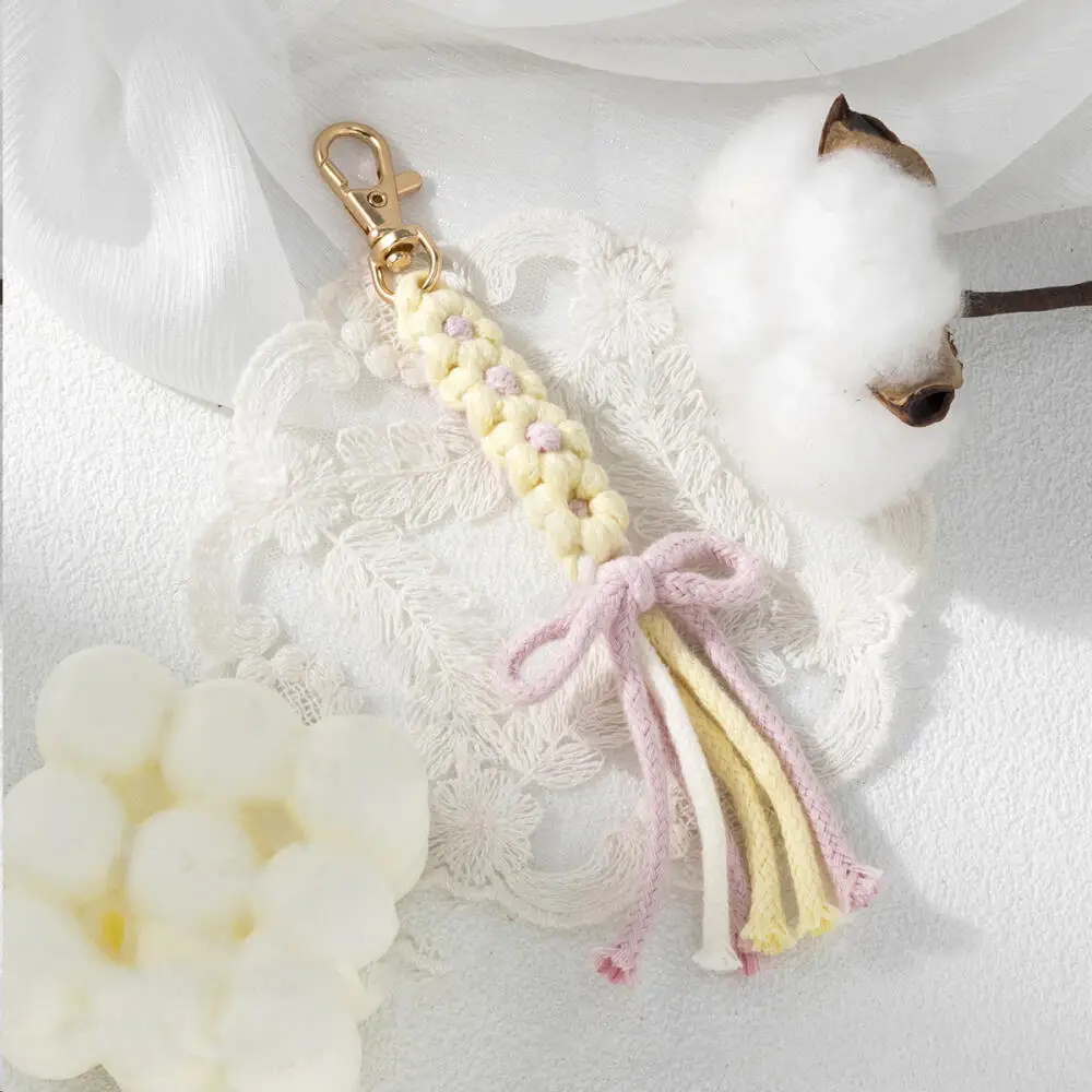 Multi Purpose Cotton Rope Keychain Hanging Accessories, Flower Colored Woven Cotton Rope Handmade DIY Accessories