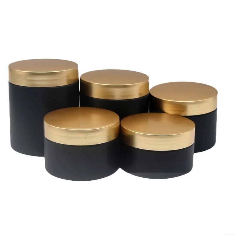 24Pcs Matte Frost Black Cream Jar 100g120g150g200g250g Gold Lid Makeup Container Empty Plastic Cosmetic Pots Wide Mouth Bottle