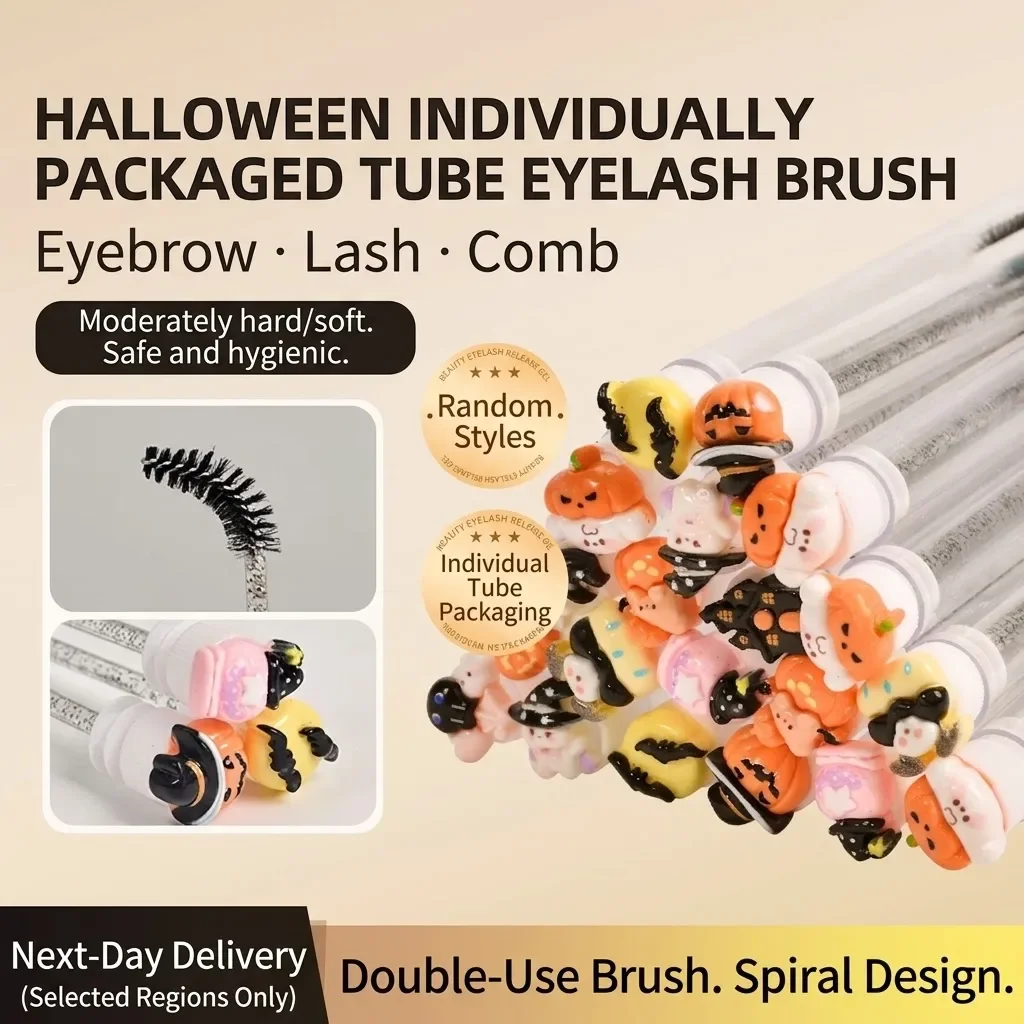 20 Stück Wiederverwendbare Wimpernbürsten für Frauen, Halloween-Tuben-Mascara-Stäbchen - Gruselig & Niedlich mit Tuben-Wimpernstäbchen und austauschbarer Augenbrauenbürste – Detail 5