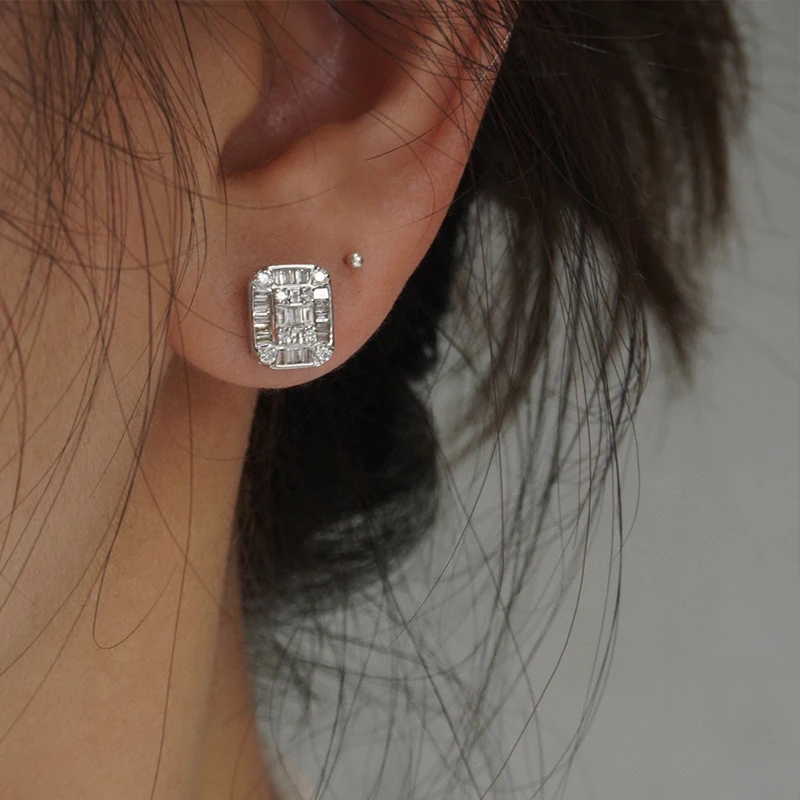 Aazuo Real  Jewelry 18K Solid White Gold Real Diamonds 0.50ct Square Shape Stud Earring Party Fine Jewelry Hot Sell