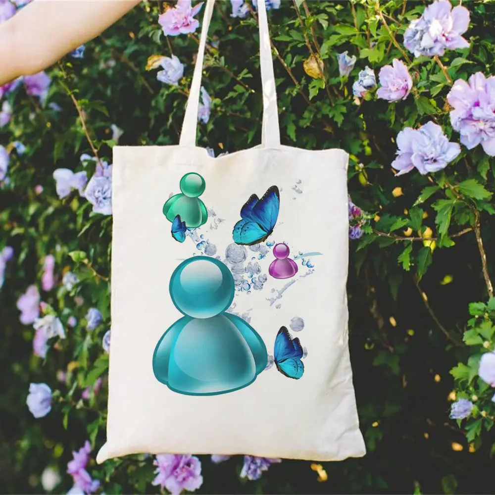 مكتبة Frutiger Aero Boutique المعزولة قابلة للطي بالجملة حقيبة تسوق عصرية طباعة فنية نمط فريد مستدام