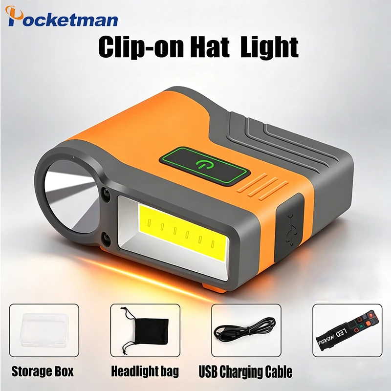 

Motion Sensor Cap Light Rechargeable Clip-On Headlamp with COB Side Light Portable Hands-Free Flashlight for Outdoor Activities