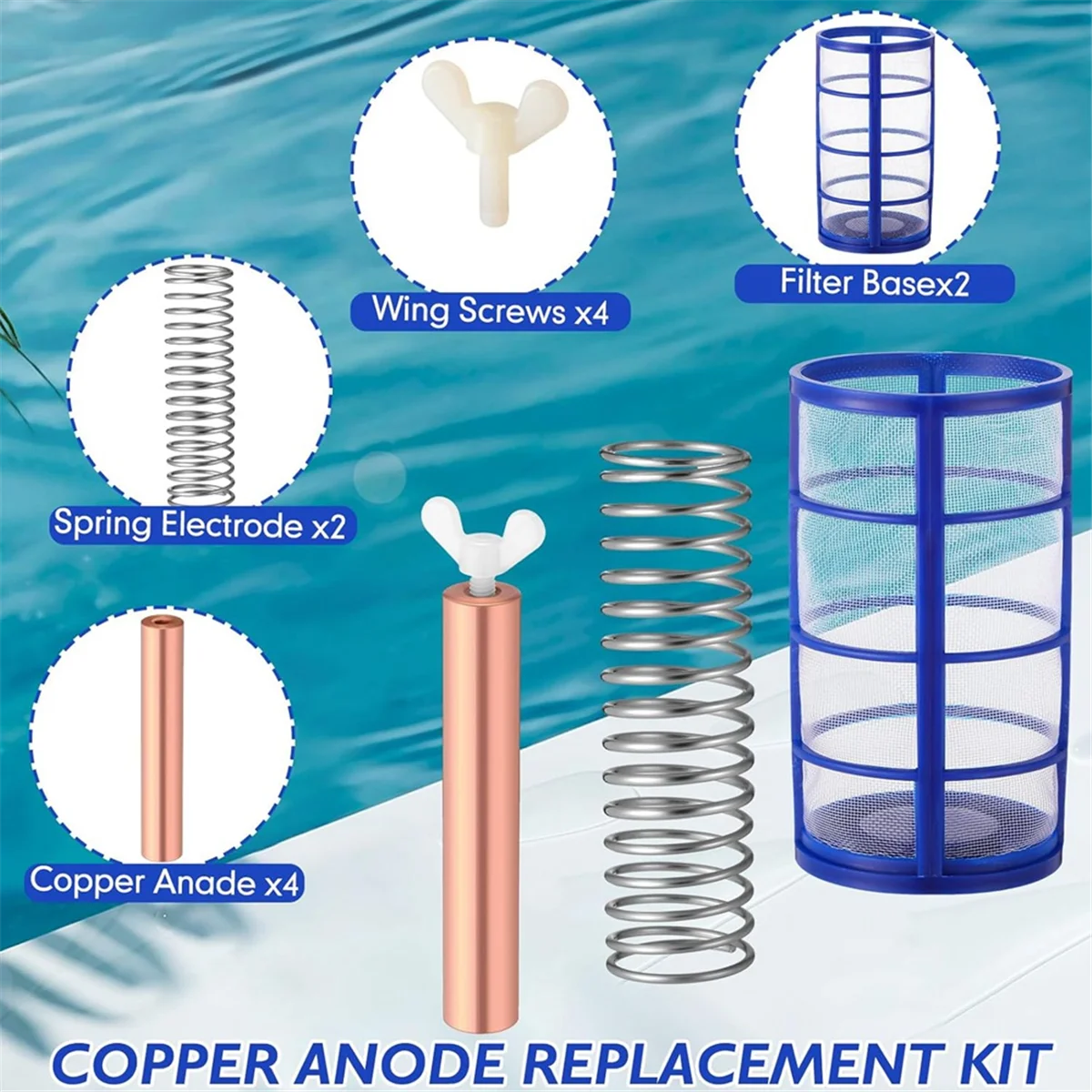 Copper Anode Replacement Kit Solar Pool Replacement Including Copper Anode, 4.13 X 0.71 Inch Threaded M6