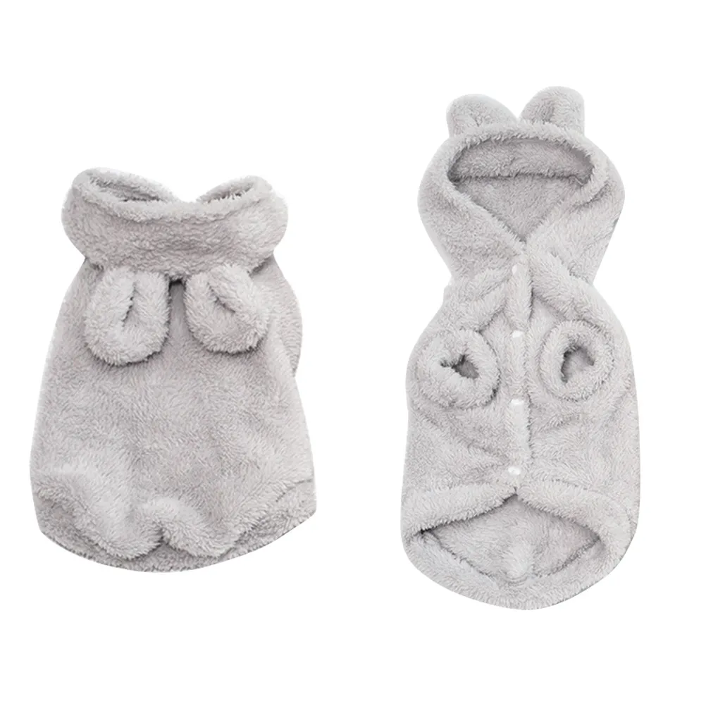 Fleece Dog Sweater Winter Autumn Hooded Coat Bear Ears Decoration Buckle Closure Free Movement No Sleeve Grey M for Daily