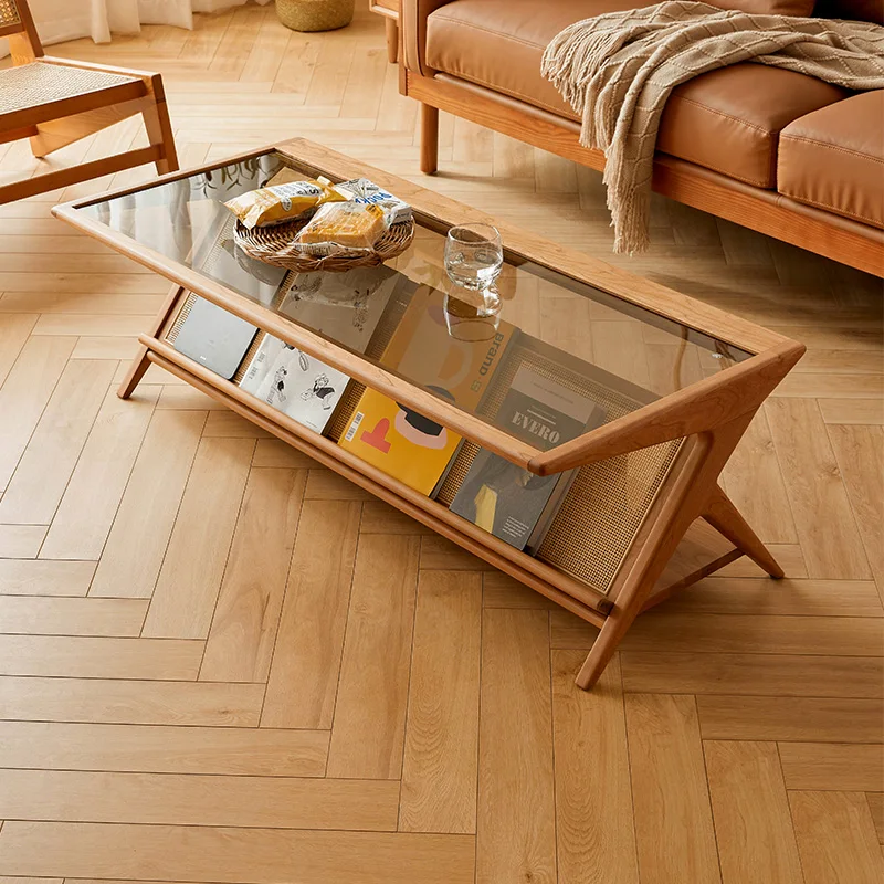 

Living room household tea table Japanese small apartment rectangular retro glass table