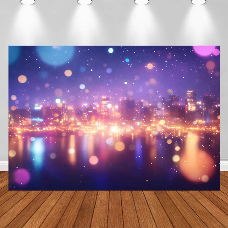 LS Photography Background Dreamy Neon Light Spots Urban Skyscraper Cluster Decor Wedding Adult Portrait Photo Backdrop Studio