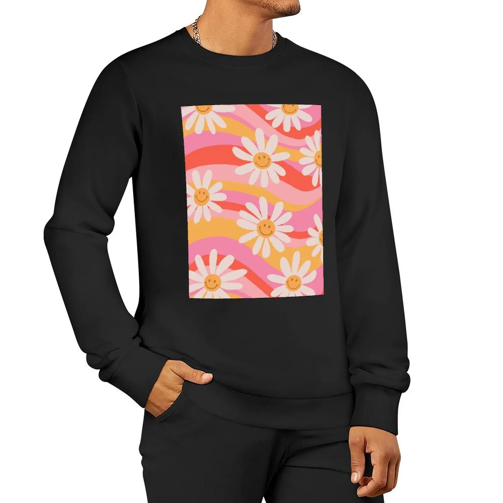 Wavy Daisies Pullover Hoodie korean clothes mens clothing sweatshirt