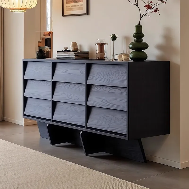 

French vintage sideboard, home living room, carved wall-back storage cabinet, sofa back cabinet, wabi-sabi medieval style