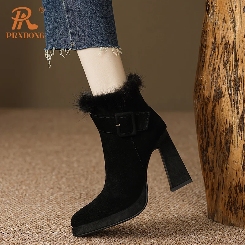 Bottes à talons hauts en fourrure véritable pour femmes, chaussures chaudes, robe noire abricot, fête et travail, nouvelle marque, automne, WR2, 39, 2024