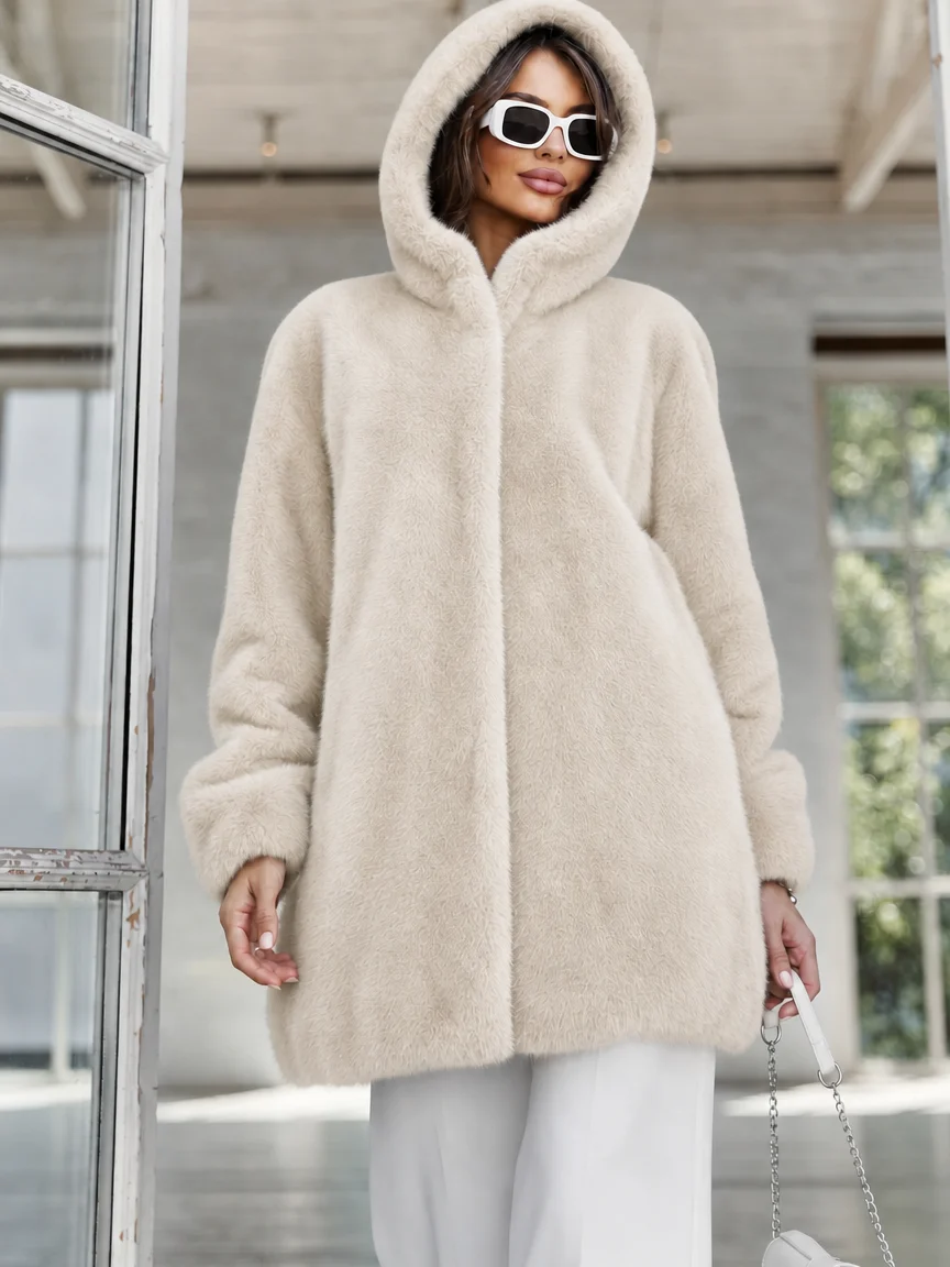 Winter 2026 Women's Hooded Faux Mink Fur Coat Thick Warm Outerwear Fluffy Eco-Friendly Fur Jacket for Cold Weather