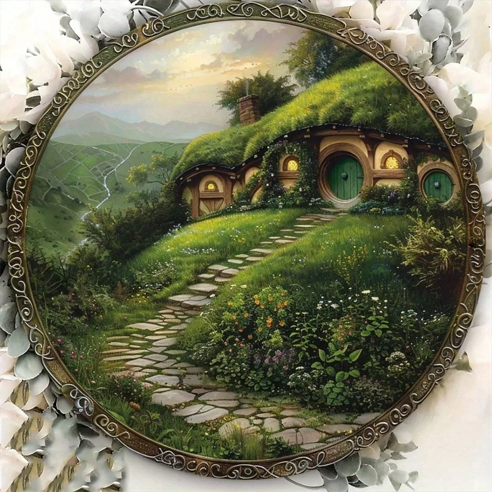 VintageLoom Rustic Hobbit House Metal Sign, Dusk Design Wall Art for Indoor Outdoor Home Cafe Restaurant Garage Decor