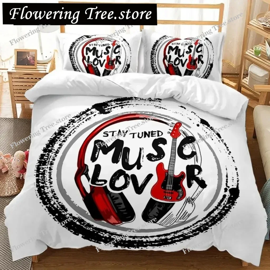 Music Duvet Cover Set Cool Colorful Headset Bedding Set Kids Boys Girls Bedding Set Music Queen King Size Polyester Qulit Cover