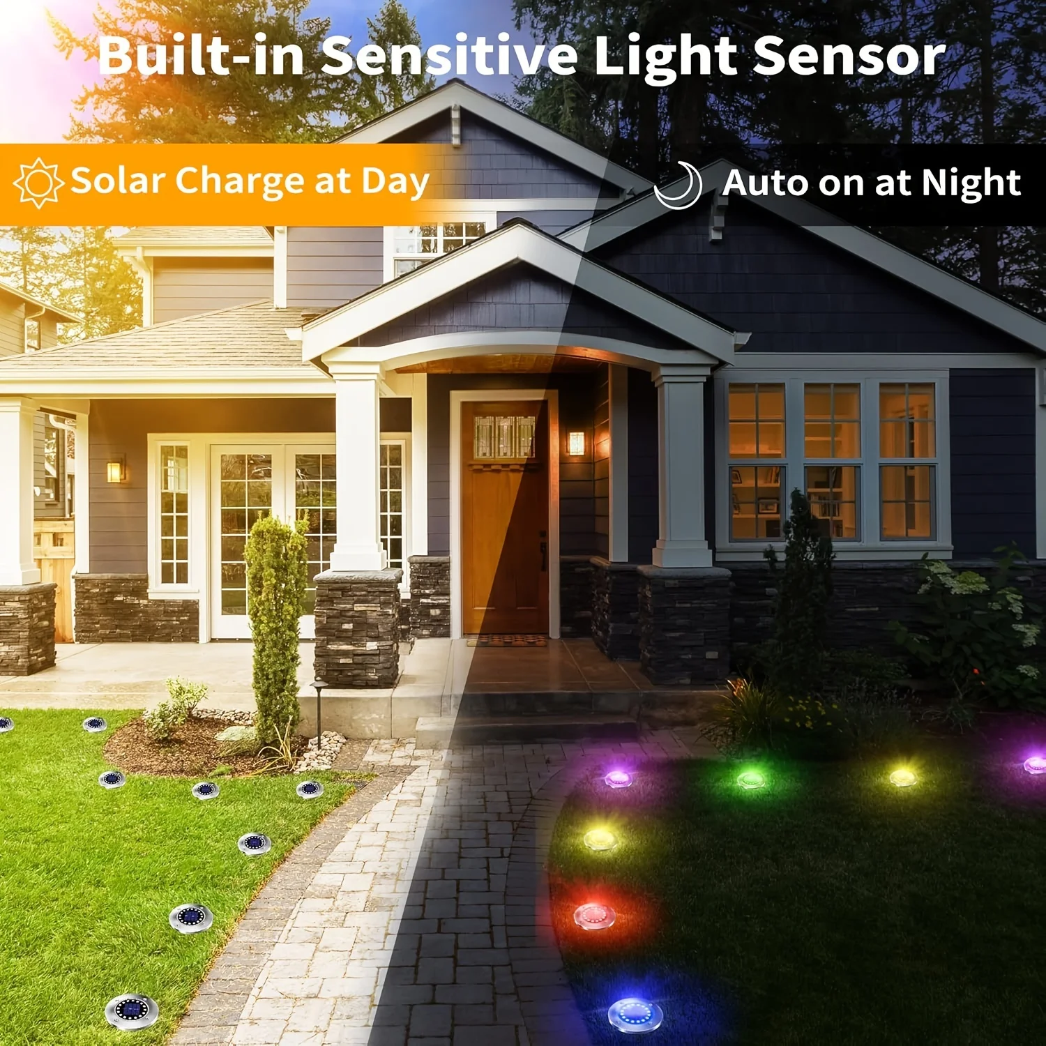 16 LEDs mehrfarbige Solar-Bodenleuchten, Außendekoration, Weihnachts-LED-Leuchten für Garten, Hof, Weg, Auffahrt, Deck, Camping – Detail 3