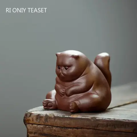 이싱 부티크 보라색 점토 차 애완 동물 행운의 고양이 입상 데스크탑 장식품, 수제 조각 공예 홈 티 세트 장식 선물 Best5