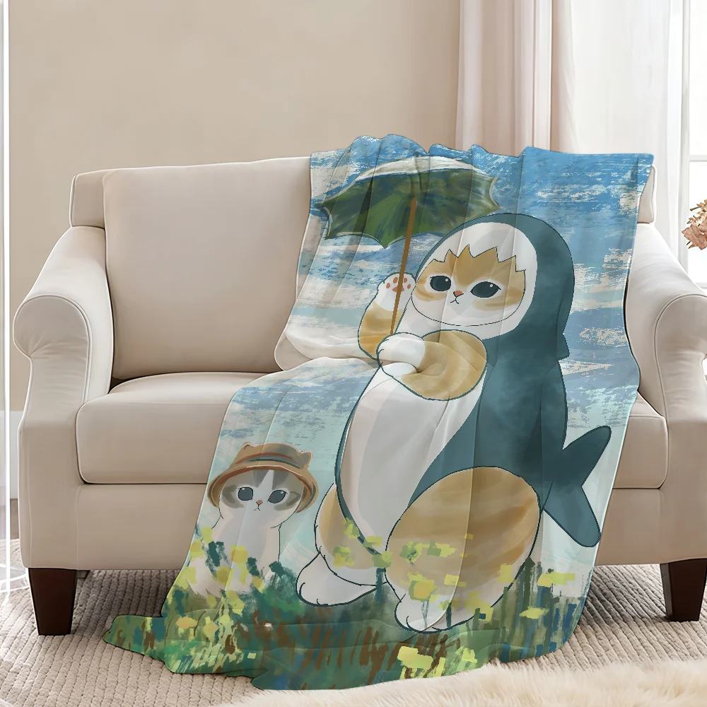 

M-Mofu-sandS-ES Cartoon Cat Cute Blanket Throw Super Cosy Plush Living Room Sofa Couch Childish Birthday Gifts