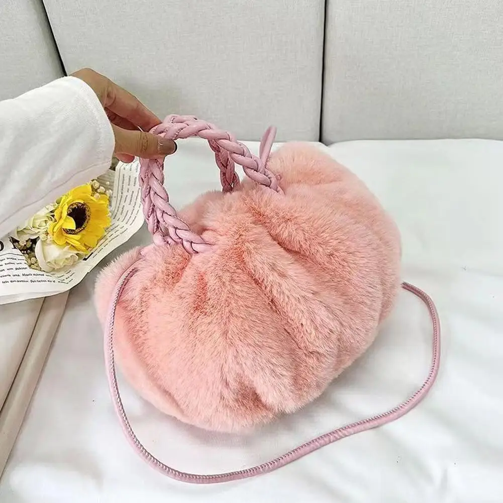 Bolsos cruzados de felpa de calabaza rosa para mujer, nuevo bolso de mano, Material de felpa sintética, bolsos de nubes plisados de nicho a la moda