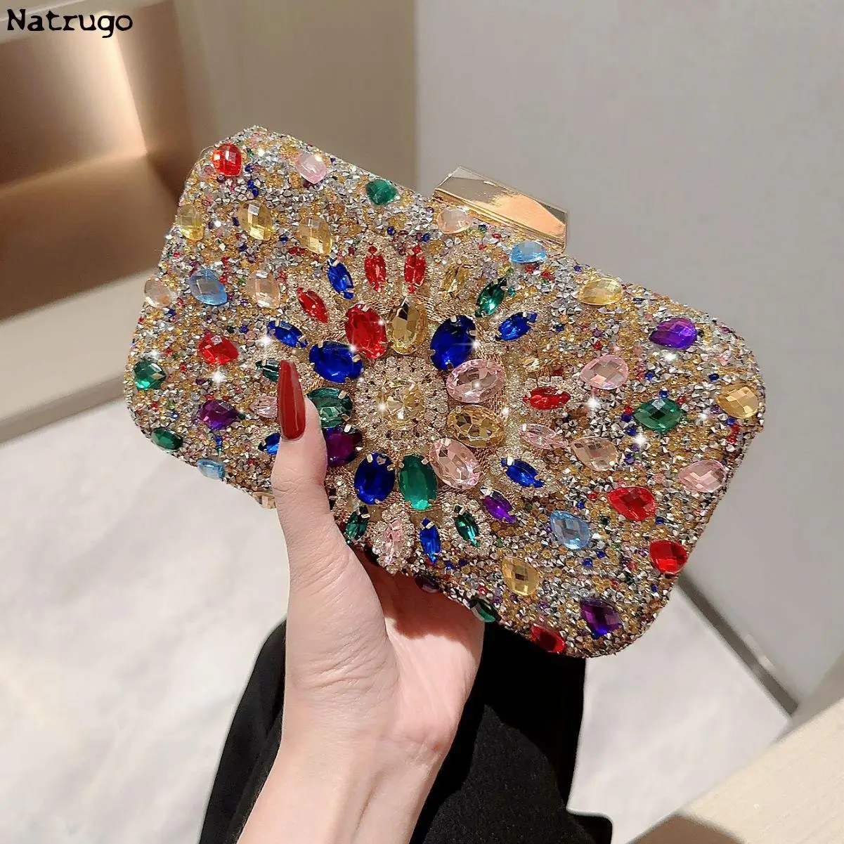 Luxury Crystal Evening Bag For Women Shiny Gemstone Inlay Party Dinner Handbags Bridal Clutch Wedding Party Bag