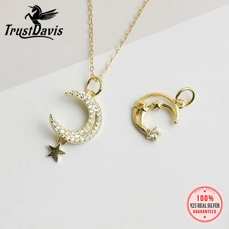 TrustDavis Anhänger aus 925er-Sterlingsilber, lässig, minimalistisch, Stern, Mond, kleines Geschenk für DIY-Armband, Halskette, Schmuckherstellung, DZ1901