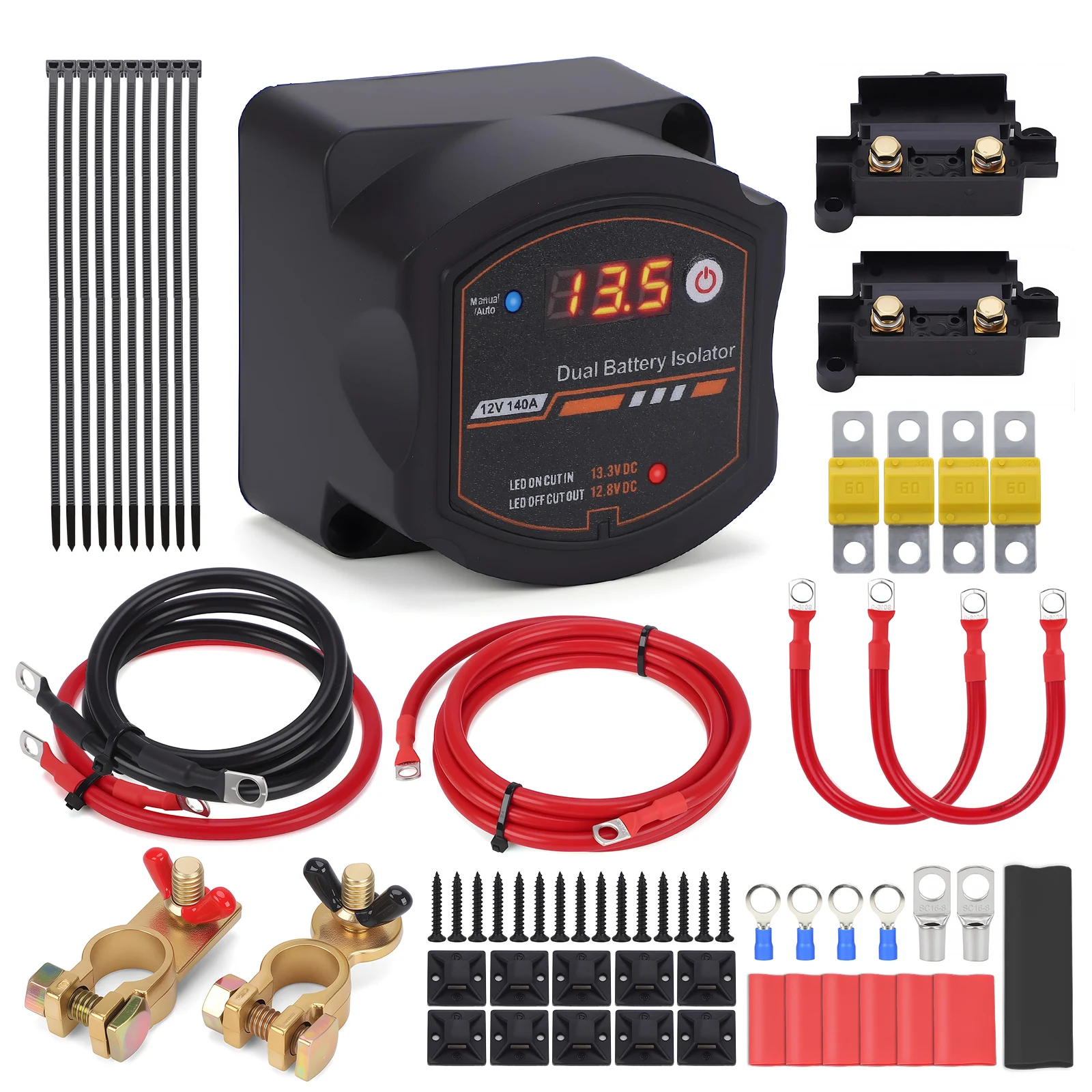 

12 В 140 А автоматическое/ручное реле напряжения VSR со светодиодным экраном, водонепроницаемый комплект изоляторов для грузовика, квадроцикла, внедорожника, лодки