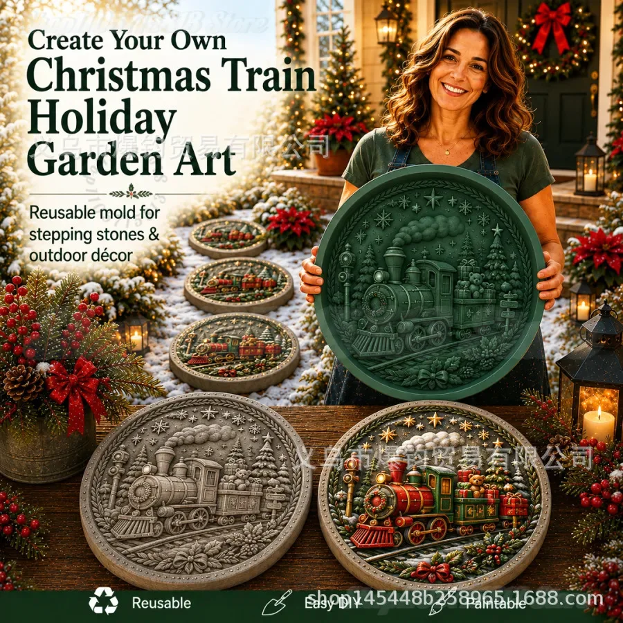 Imagen 7: Molde de silicona reutilizable para adoquines de jardín navideños, molde de cemento para bricolaje, adorno para camino de jardín, suministros para manualidades de Papá Noel