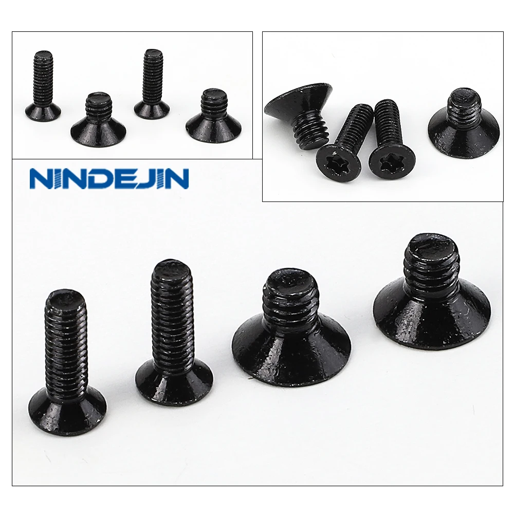 50 قطعة رئيس شقة توركس آلة المسمار M2 M2.5 M3 M4 10.9 الصف الأسود الصلب CSK رئيس البرقوق ستة الفص ستار المسمار