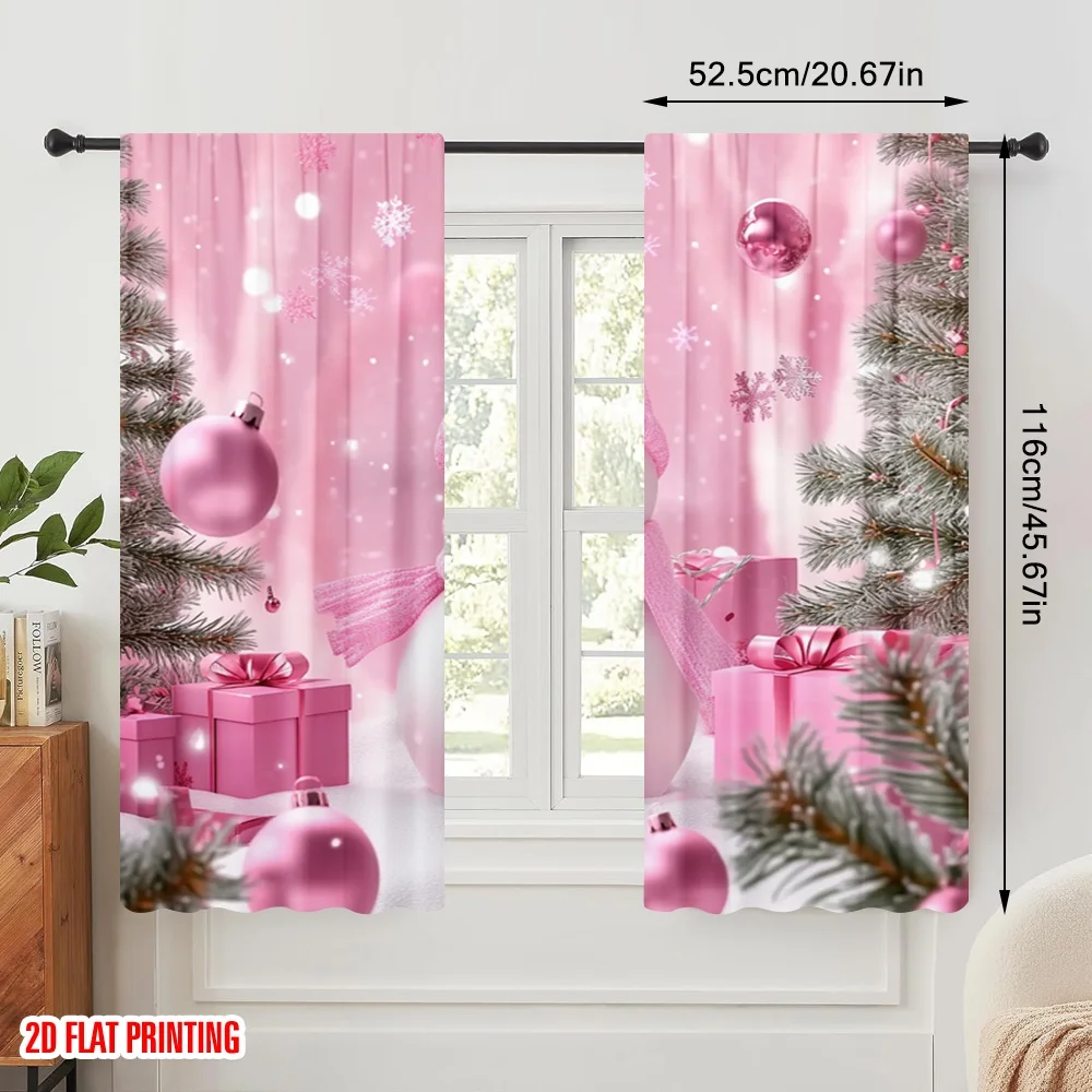 2pcs,2D plane printing Curtains Roller Blinds Snowman tree (2) Polyester Woven (without rod) Outdoor Decorations Use for Bedroom