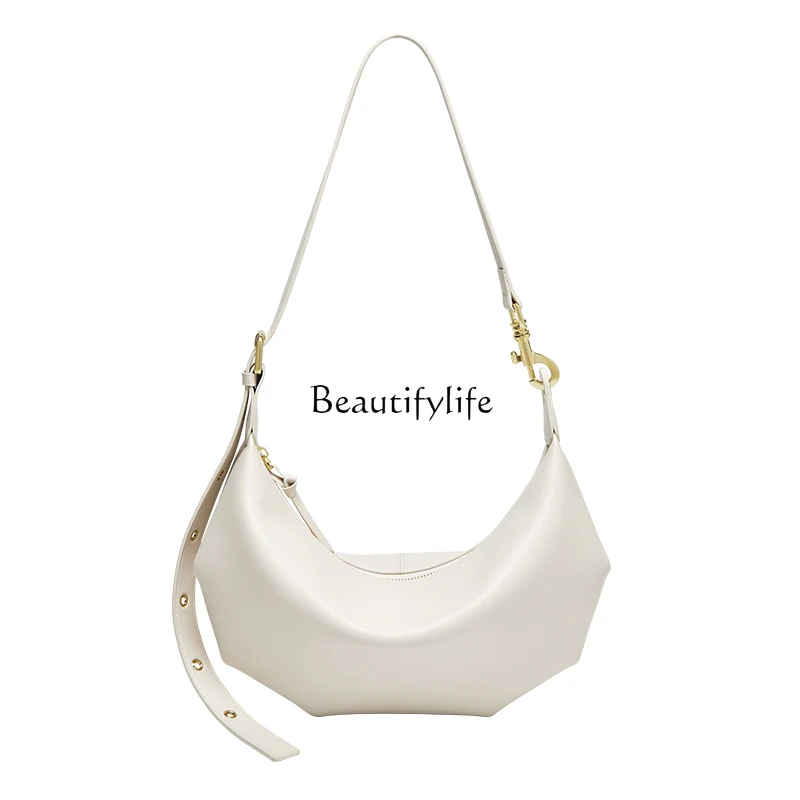 Leather Messenger Bag for Women, White Dumpling Bag, Underarm Shoulder Bag, European and American Fashion