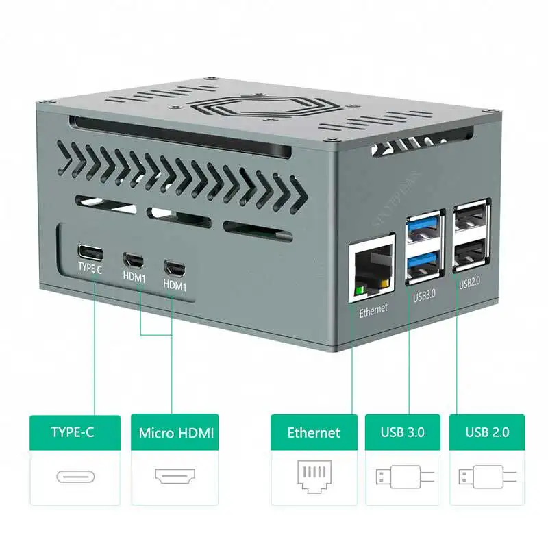 raspberry-pi-5用アルミニウム合金ケース、純銅製ヒートシンク＆ファン付き、pcie拡張ボード対応の広々としたスペース