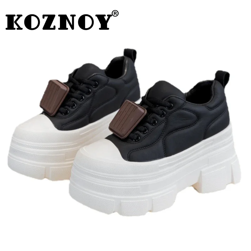 

Koznoy 10cm Wedge Sneaker Autumn Zapatillas Loafer Genuine Leather Waterproof Punk Heel Women Casual Shoe Women Platform Shoe