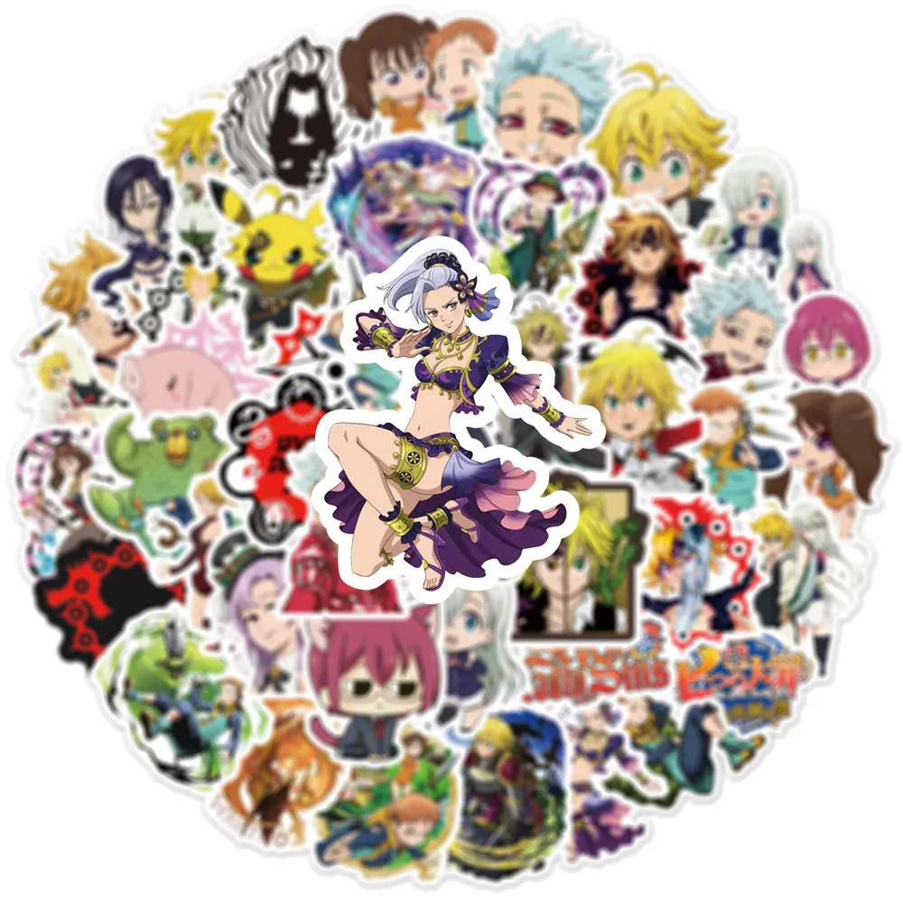 50 قطعة من ملصقات الكتابة على الجدران ذات الخطايا السبع المميتة للدراجات النارية والأمتعة والكمبيوتر المحمول ملصقات مقاومة للماء