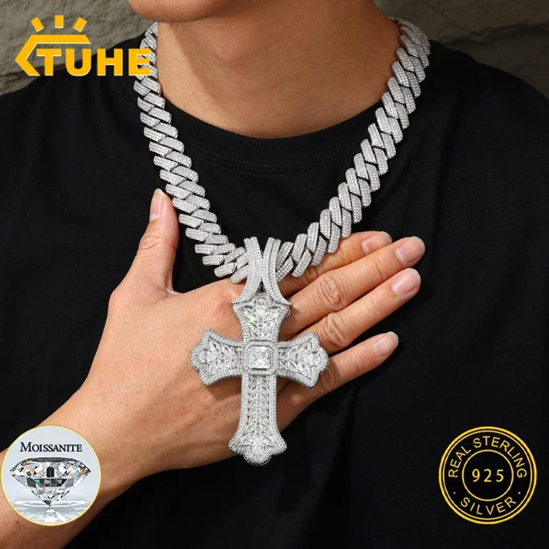 

TUHE Unisex High Quality Classic Cross Pendant Mossanite Sterling Silver 925 Pendants For Men Hip Hop Jewelry