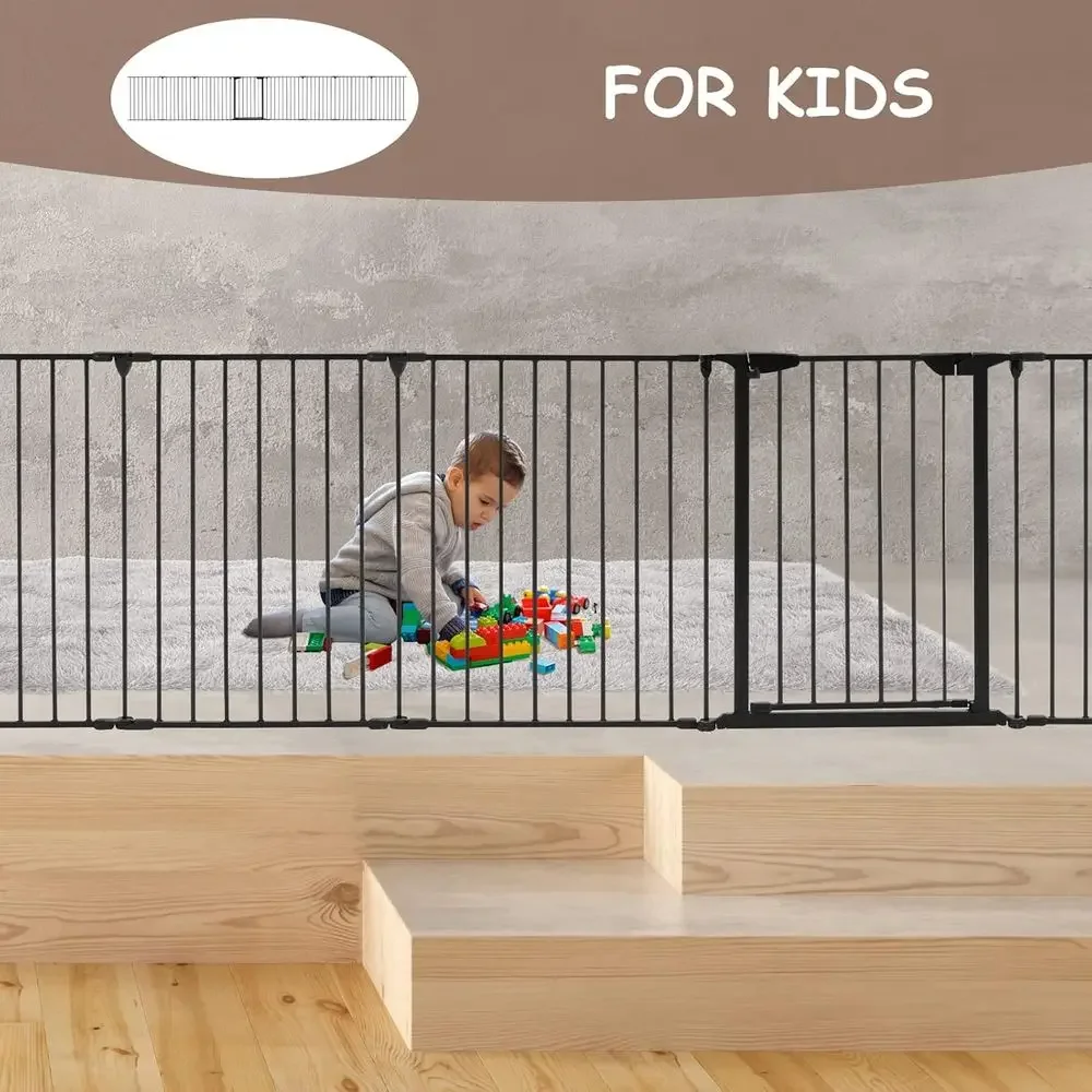 Extra Wide Metal Baby Gate, 8-Panel Playpen, 30 High, Black, for Toddler/Pet Safety - view 5