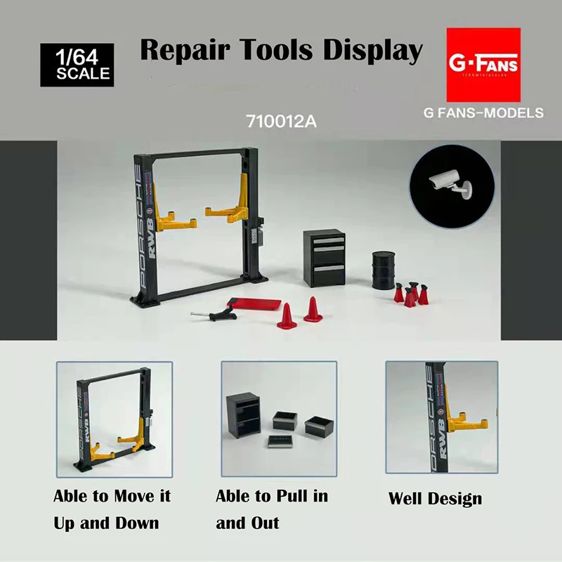 Diorama 1/64 Garage Maintenance Tools Set Alloy Die-Cast Model Car Display 12PCS/SET - 4 Versions