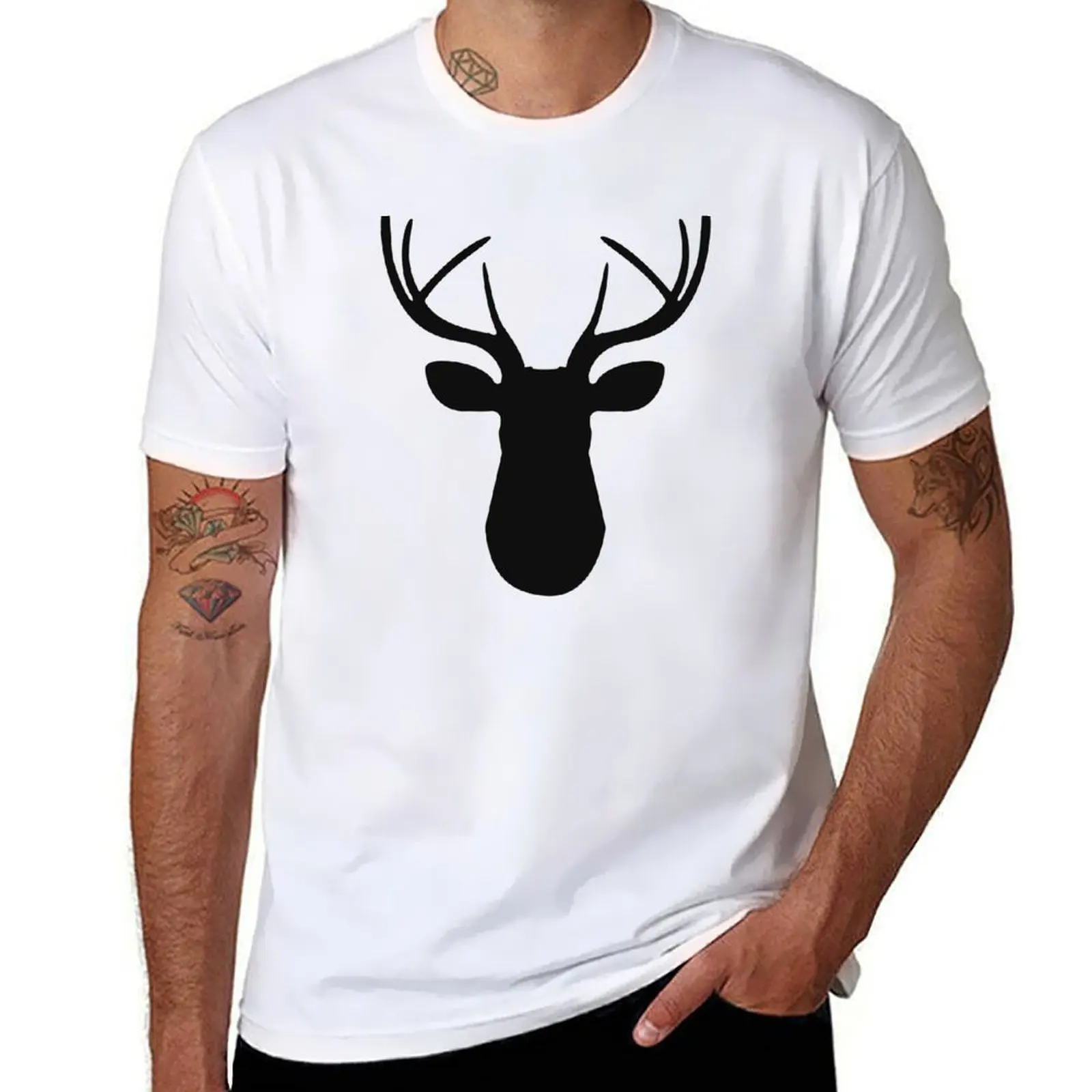 Buck Stag Deer Head Antlers Silhouette T-Shirt anime t shirts for man funny t shirts man T-shirt