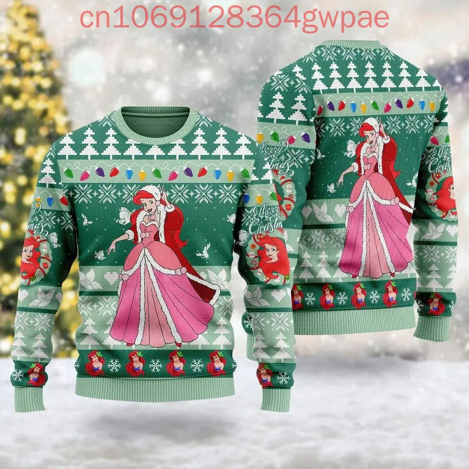 The Little Mermaid Ariel Christmas Ugly Sweaters Disney 3d Print Christmas Ugly Sweaters Fashion Men's Womens Casual Sweater