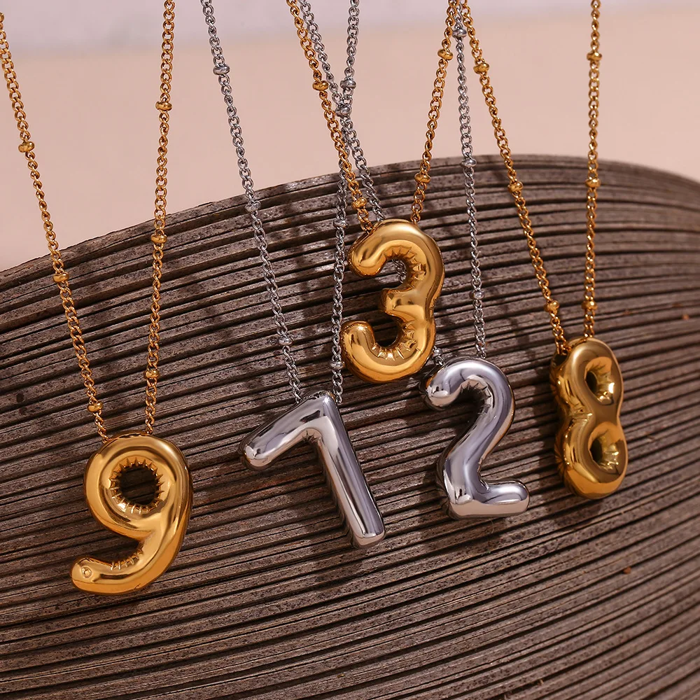 

Fashion Stainless Steel Balloon Numbers Necklace Pendant Waterproof 18K PVD Plated Collar Jewelry for Women Accessories