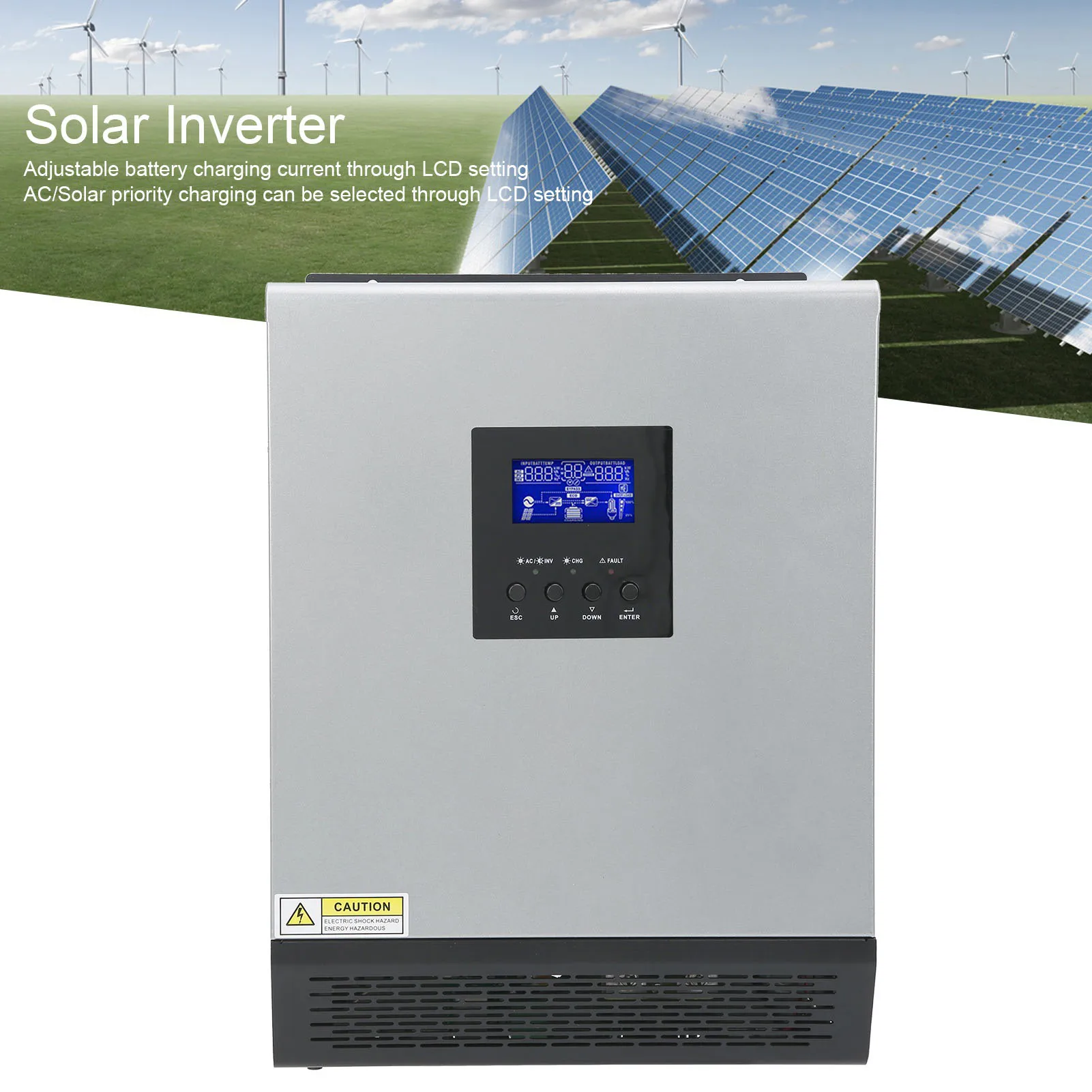 3KVA Hybrid Solar Inverter 24V 110V Built-in 50A PWM Solar Charge Controller 2400W 120V Pure Sine Wave Solar Hybrid Inverter view 3