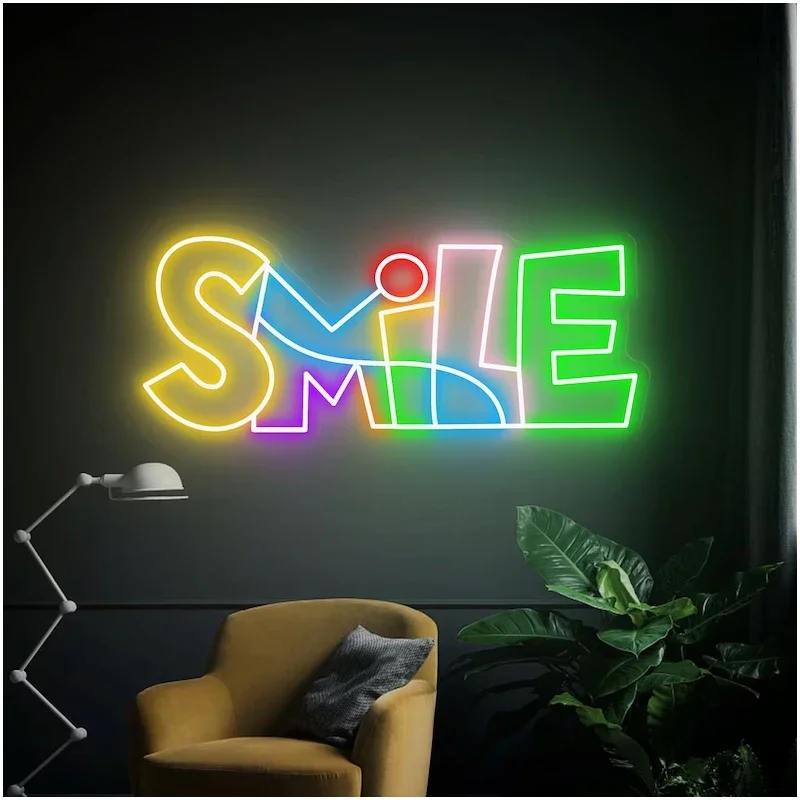 Imagem -03 - Custom Art Neon Smile Face Sign Led Neon Light Decoração da Parede Smiley Face Sinais Quarto Quarto das Crianças Decoração do Casamento