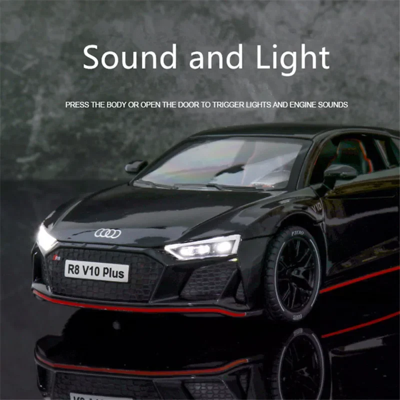 1:24 AUDI R8 Coupe Alloy Sports Car Model Diecasts Metal Vehicle Car Model Simulation Sound Light Collection Childrens Toys Gift