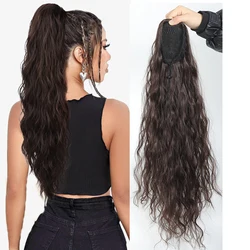 22Inch Long Synthetic Water Wave Curly  Ponytail Drawstring Clip in Hair Natural color Extension for Women