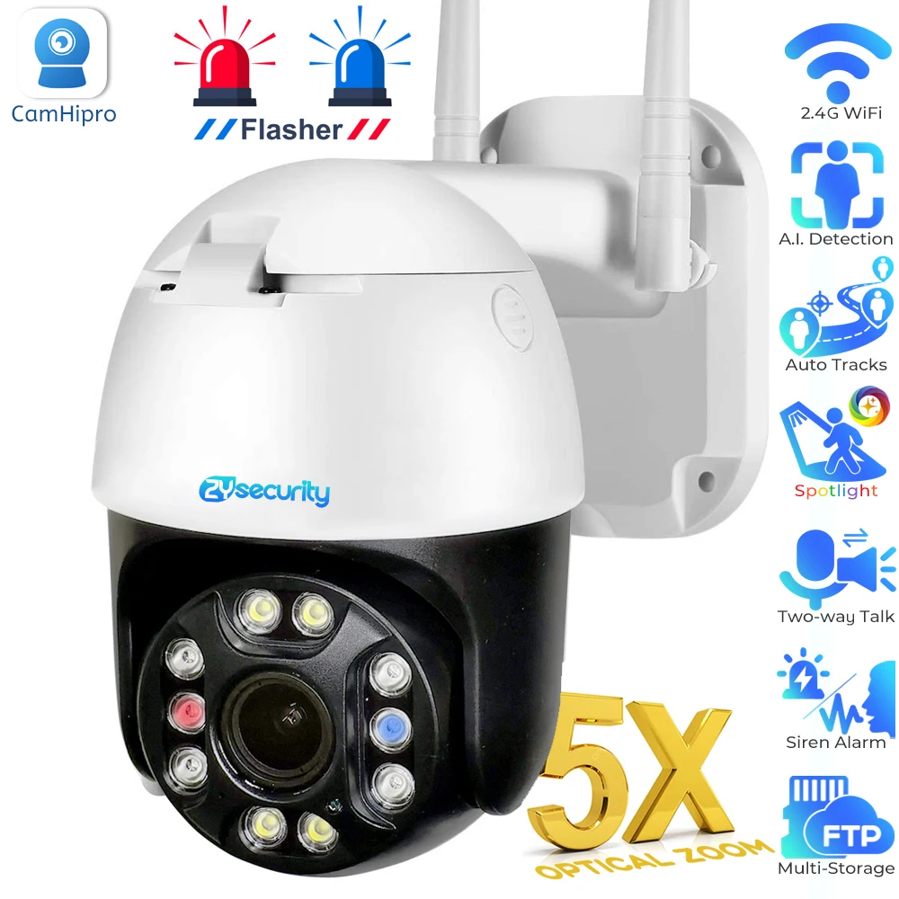 

5X Optical Zoom IP Camera Outdoor Wifi 5MP Color Night Vision Humanoid Tracking Wireless Speed Dome PTZ Surveillance Cameras