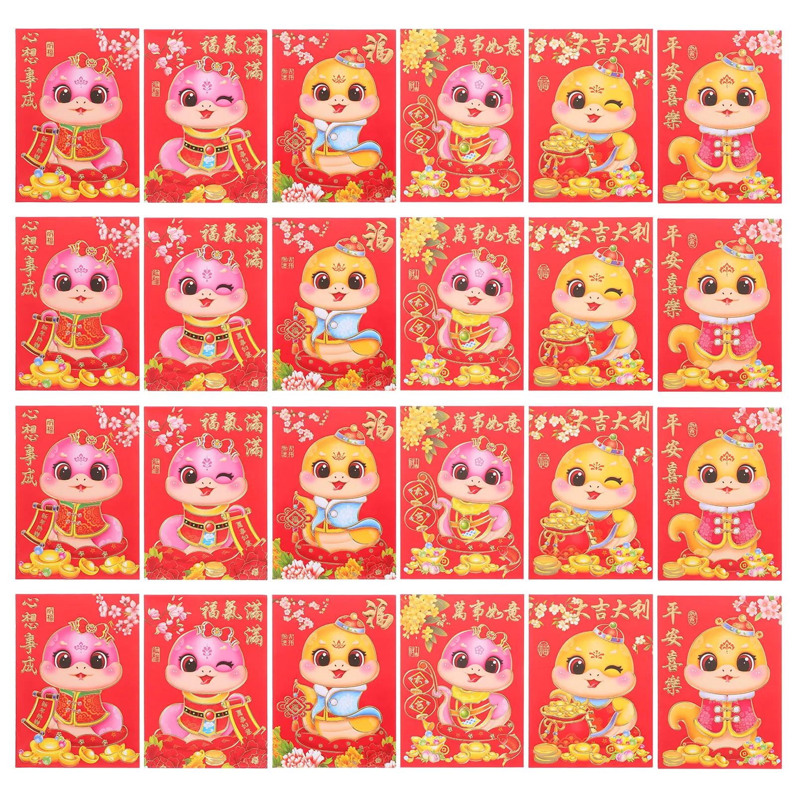 

60Pcs Cartoon Red Envelopes Snake Year Red Packet Creative Design Chinese New Year 2025 Money Bag Spring Festival Gift
