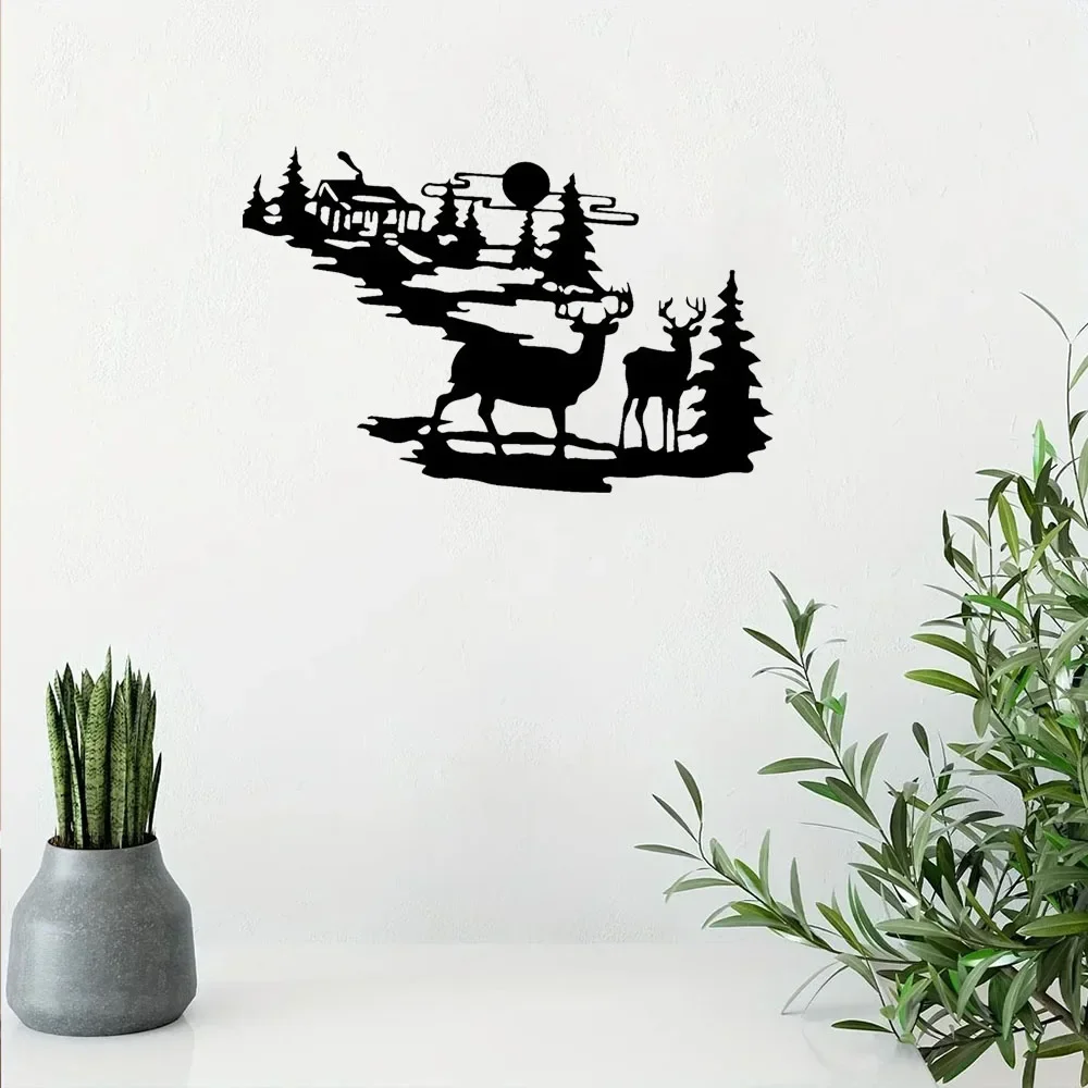 Delightful Deer & Woodland Cabin Metal Wall Art – Pleasing Iron Deer Rustic Wall Decor.